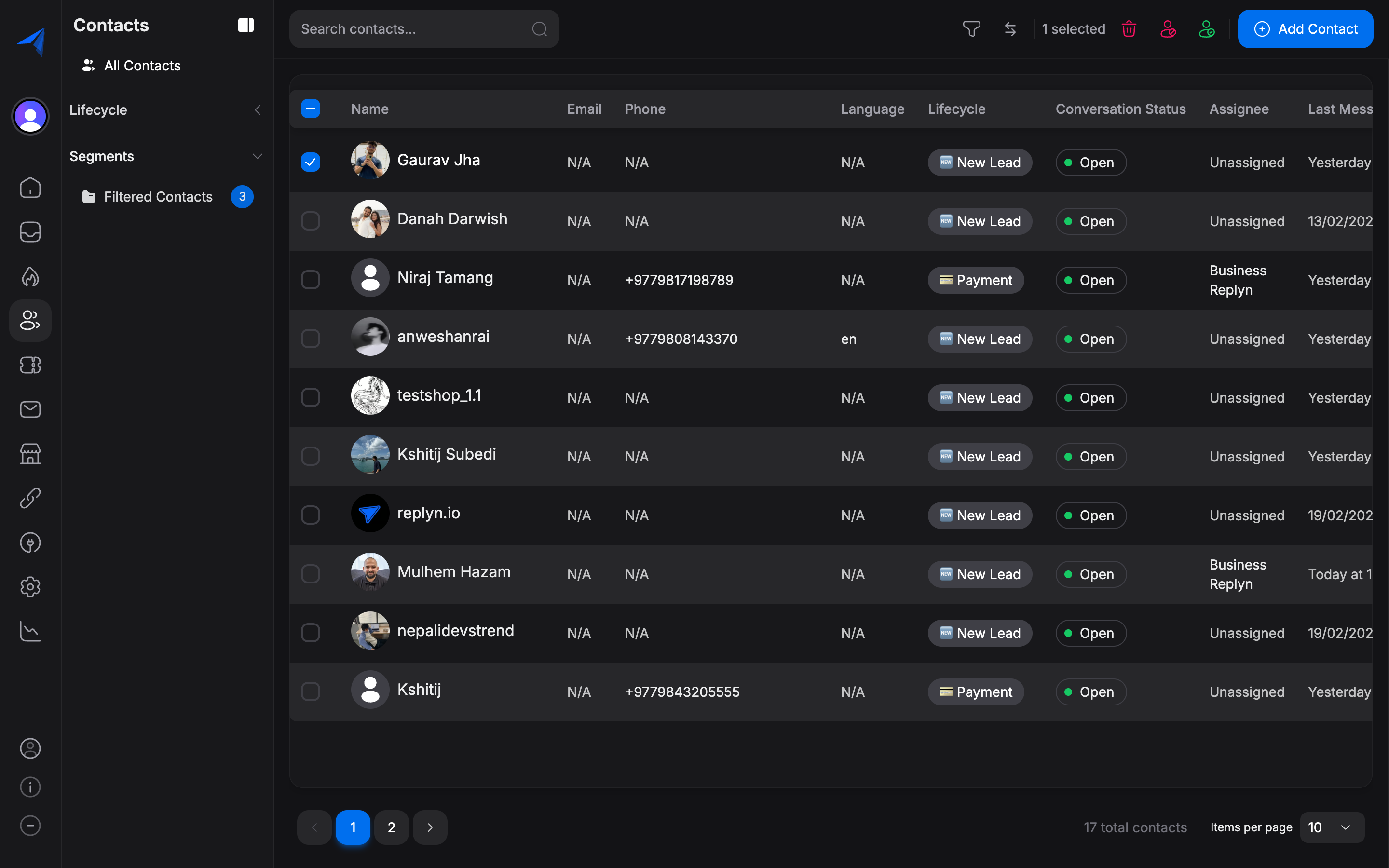Changing stage from contact detail