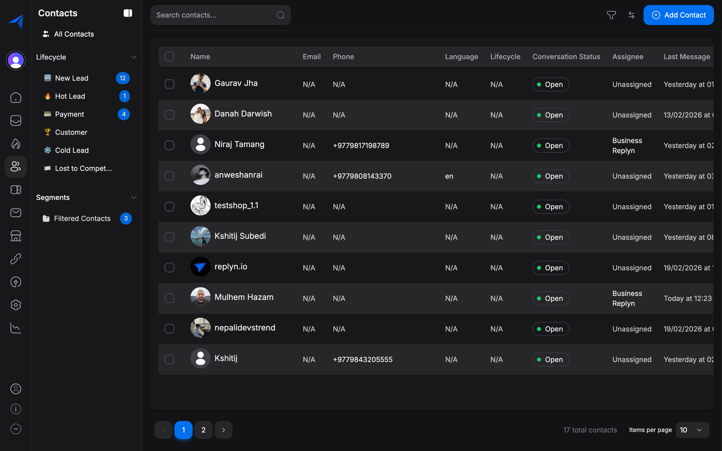 Filtering contacts by tag