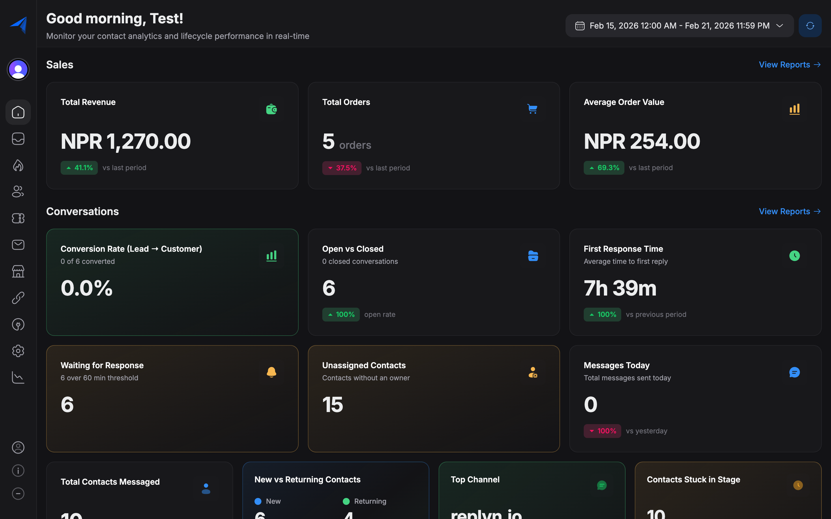 Replyn dashboard overview